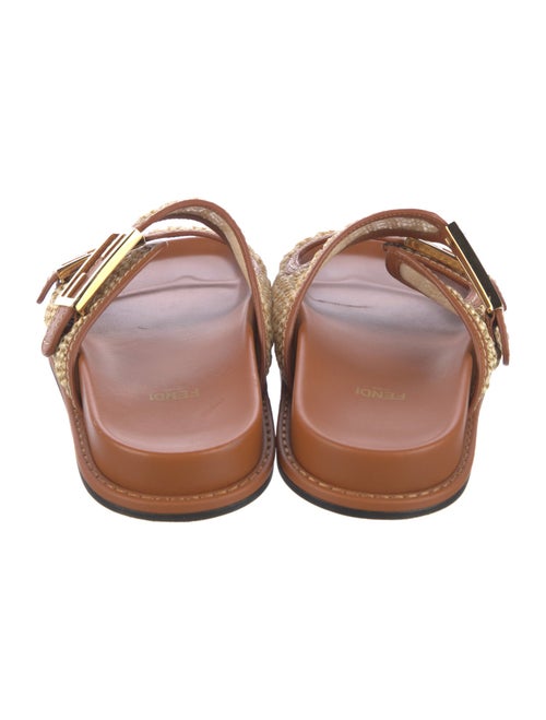 Fendi Raffia Leather Trim Embellishment Slides