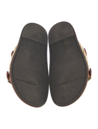 Fendi Raffia Leather Trim Embellishment Slides