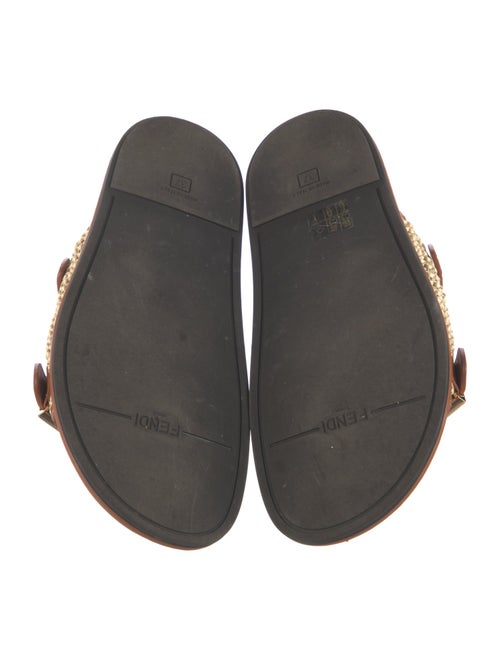 Fendi Raffia Leather Trim Embellishment Slides