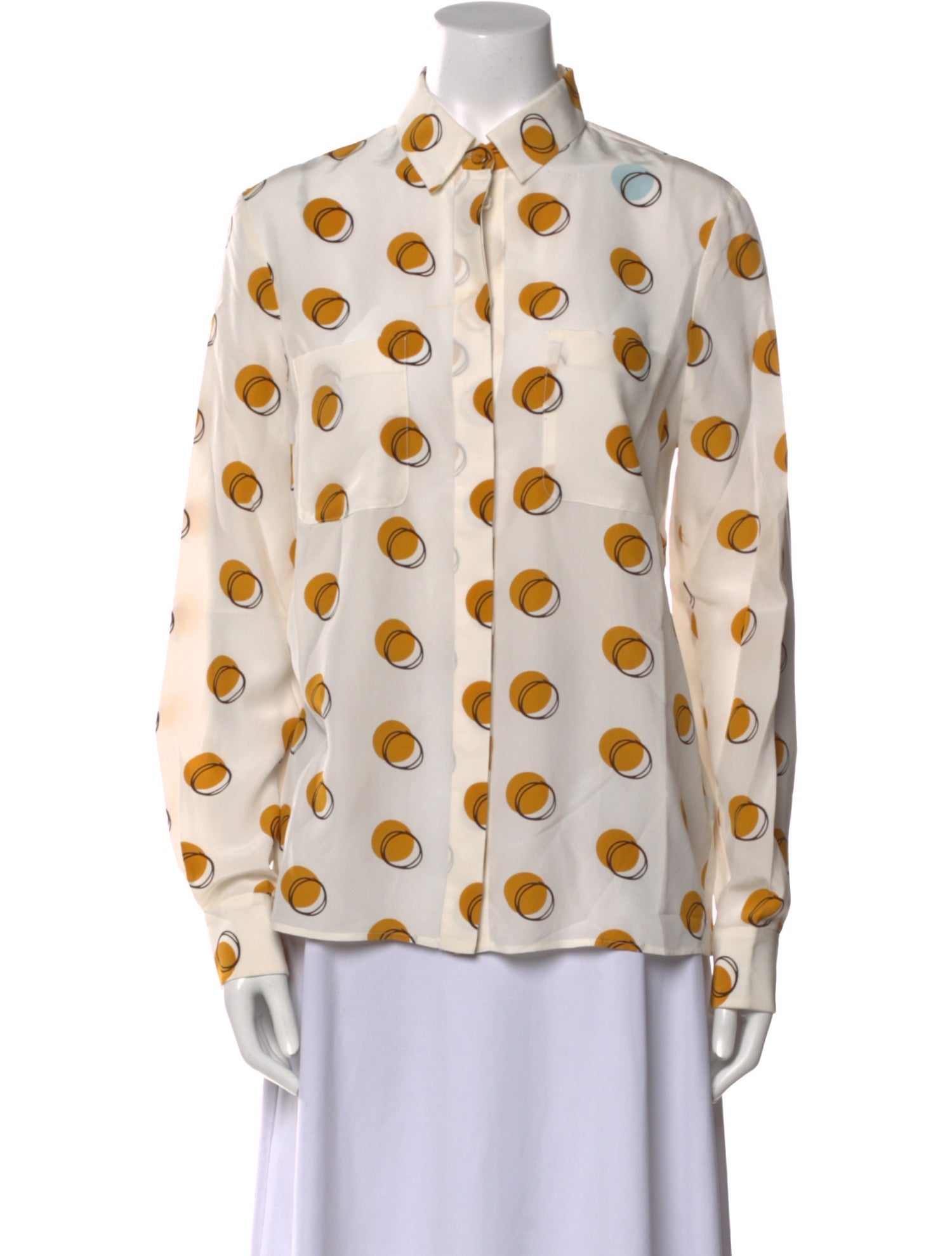 Fendi Silk Polka Dot Print Button-Up Top