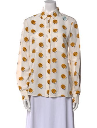 Fendi Silk Polka Dot Print Button-Up Top