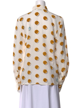 Fendi Silk Polka Dot Print Button-Up Top