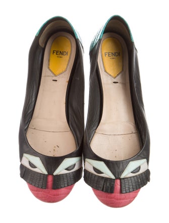 Fendi Monsters Motif Leather Ballet Flats