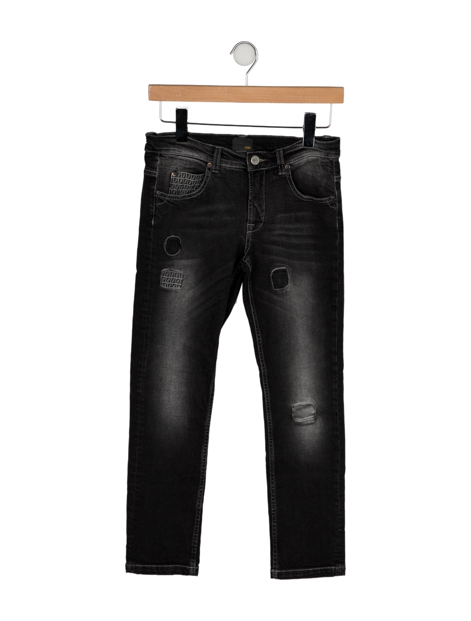Fendi Girl's Vintage Zucca Trimmed Jeans