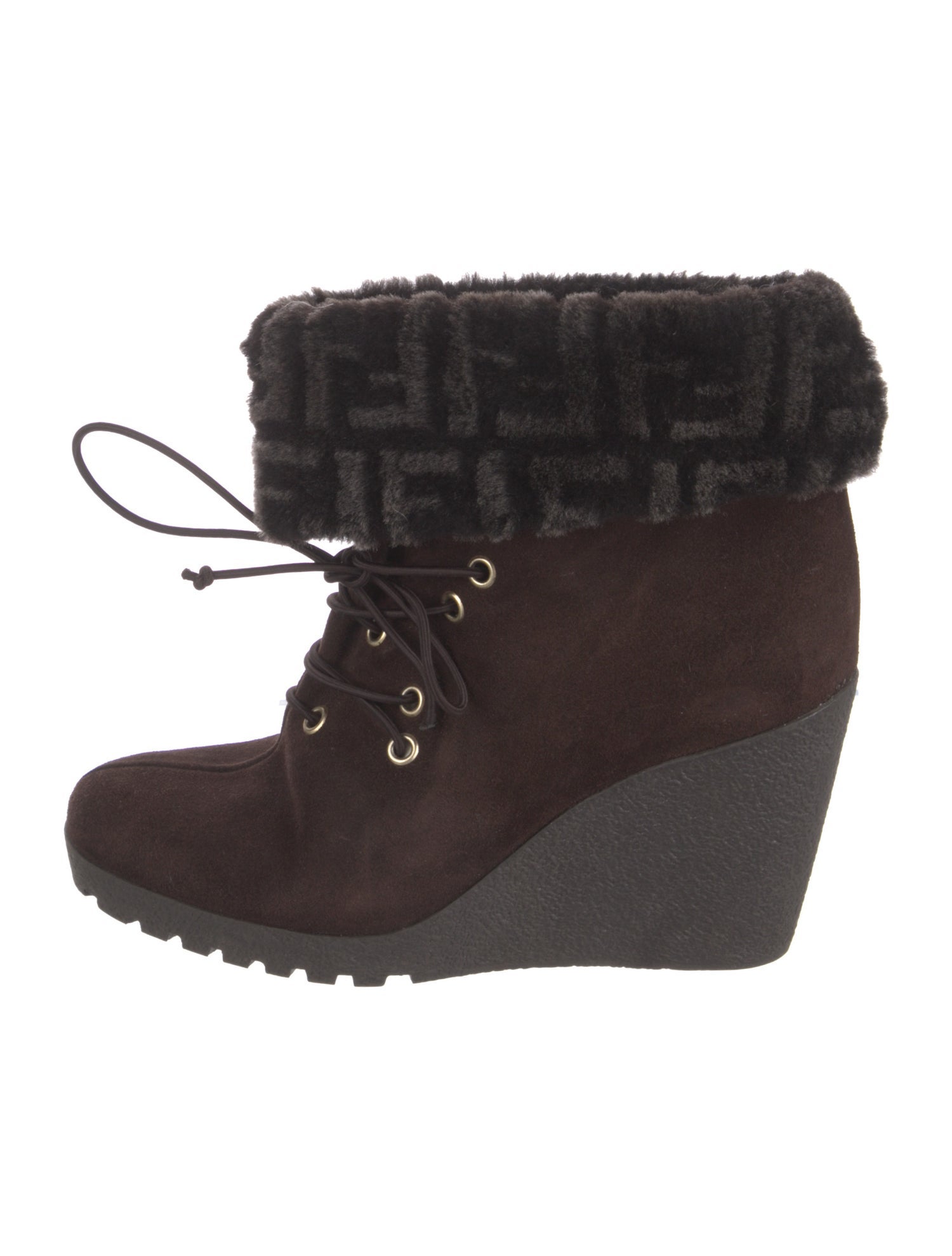 Fendi Zucca FF Logo Suede Lace-Up Boots