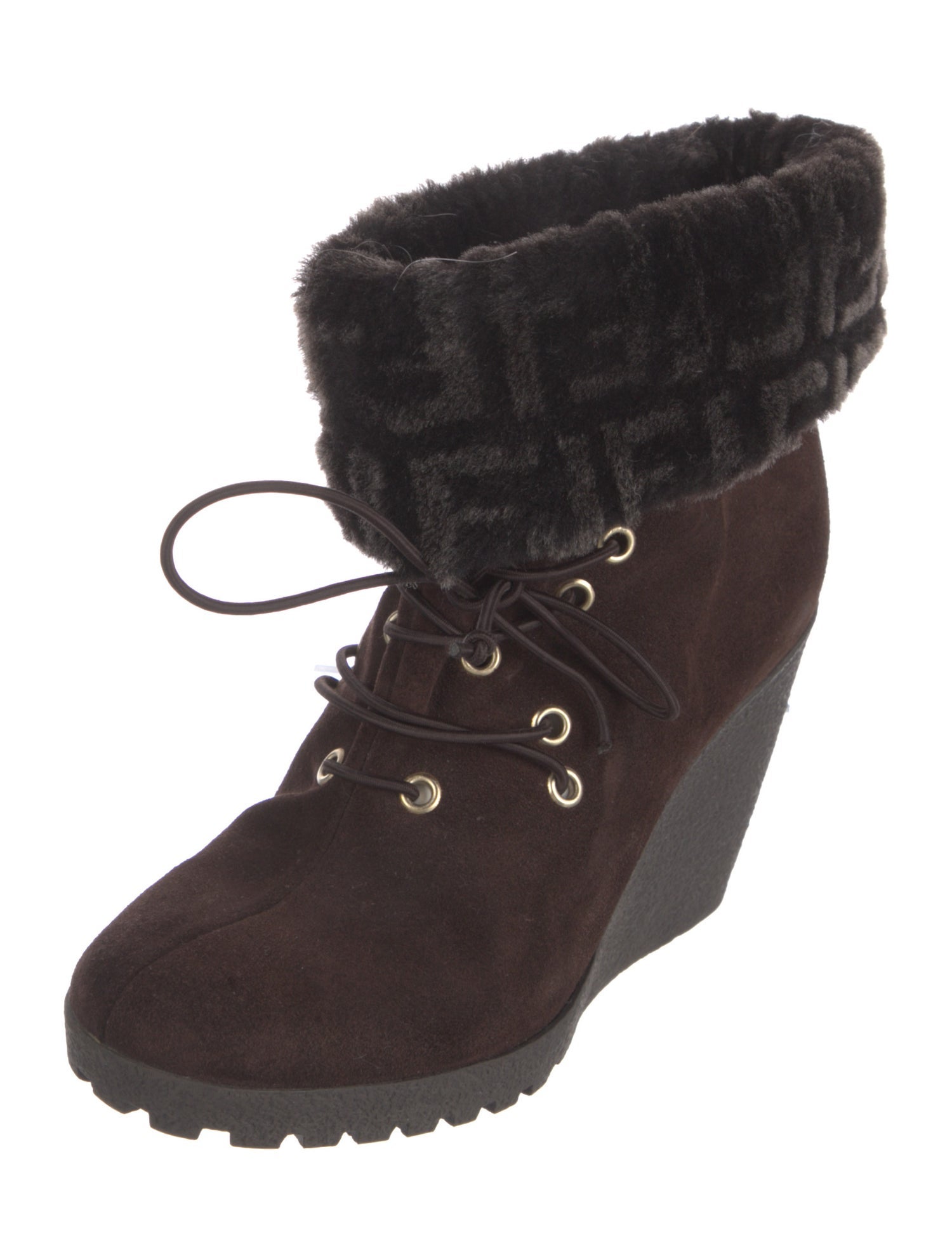 Fendi Zucca FF Logo Suede Lace-Up Boots