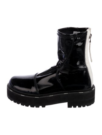 Fendi Patent Leather Colorblock Pattern Combat Boots