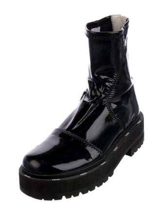 Fendi Patent Leather Colorblock Pattern Combat Boots