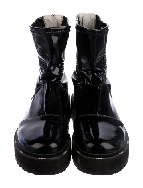 Fendi Patent Leather Colorblock Pattern Combat Boots