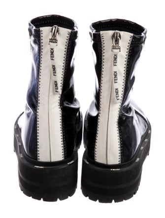 Fendi Patent Leather Colorblock Pattern Combat Boots