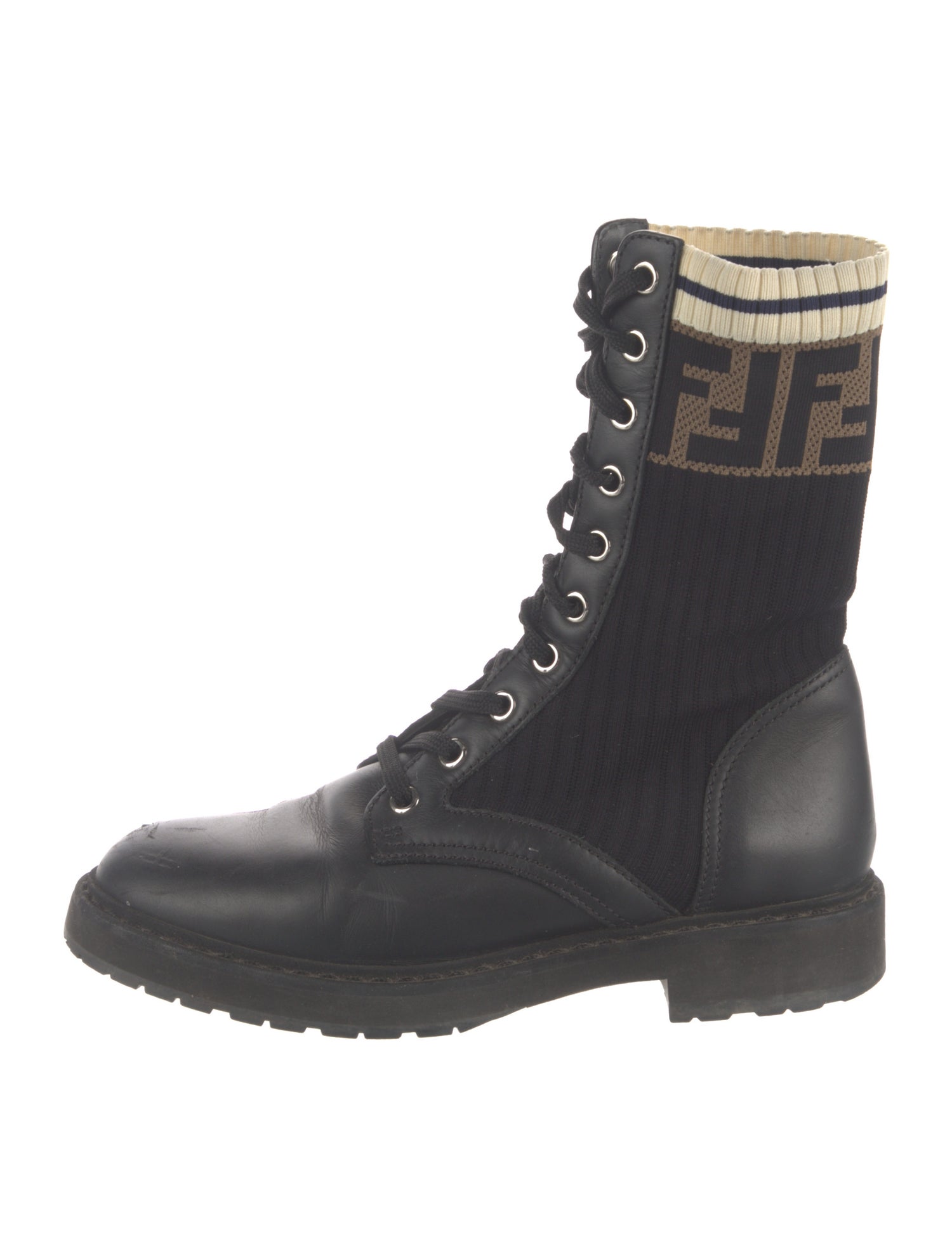 Fendi Rockoko Zucca FF Logo Combat Boots