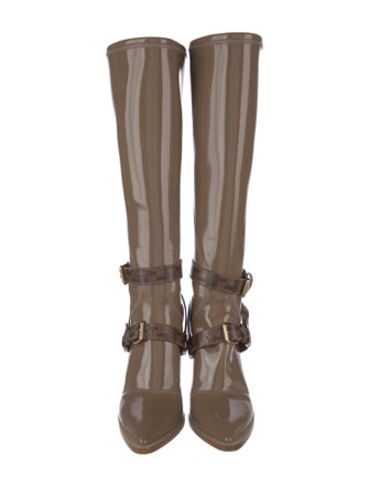 Fendi Zucca FF Logo Patent Leather Lace-Up Boots