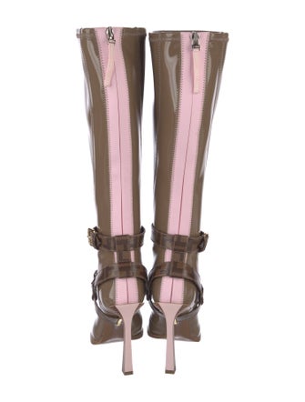 Fendi Zucca FF Logo Patent Leather Lace-Up Boots