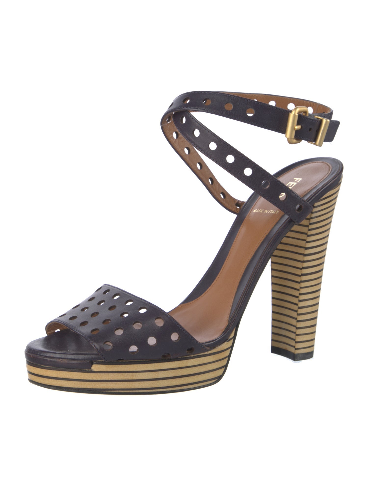 Fendi Leather Lasercut Accents Sandals