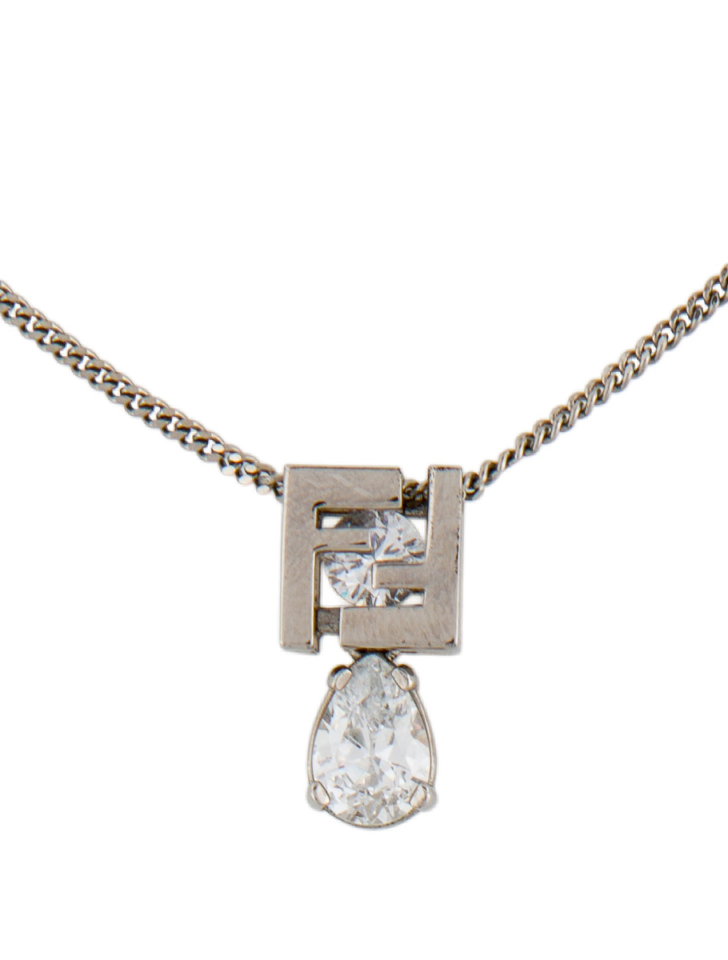 Fendi Crystal FF Pendant Necklace
