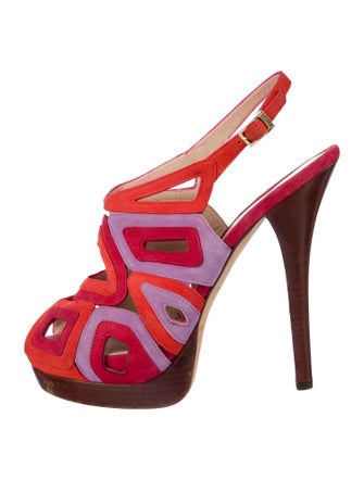 Fendi Suede Colorblock Pattern Slingback Sandals