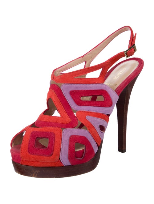 Fendi Suede Colorblock Pattern Slingback Sandals