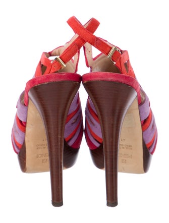 Fendi Suede Colorblock Pattern Slingback Sandals