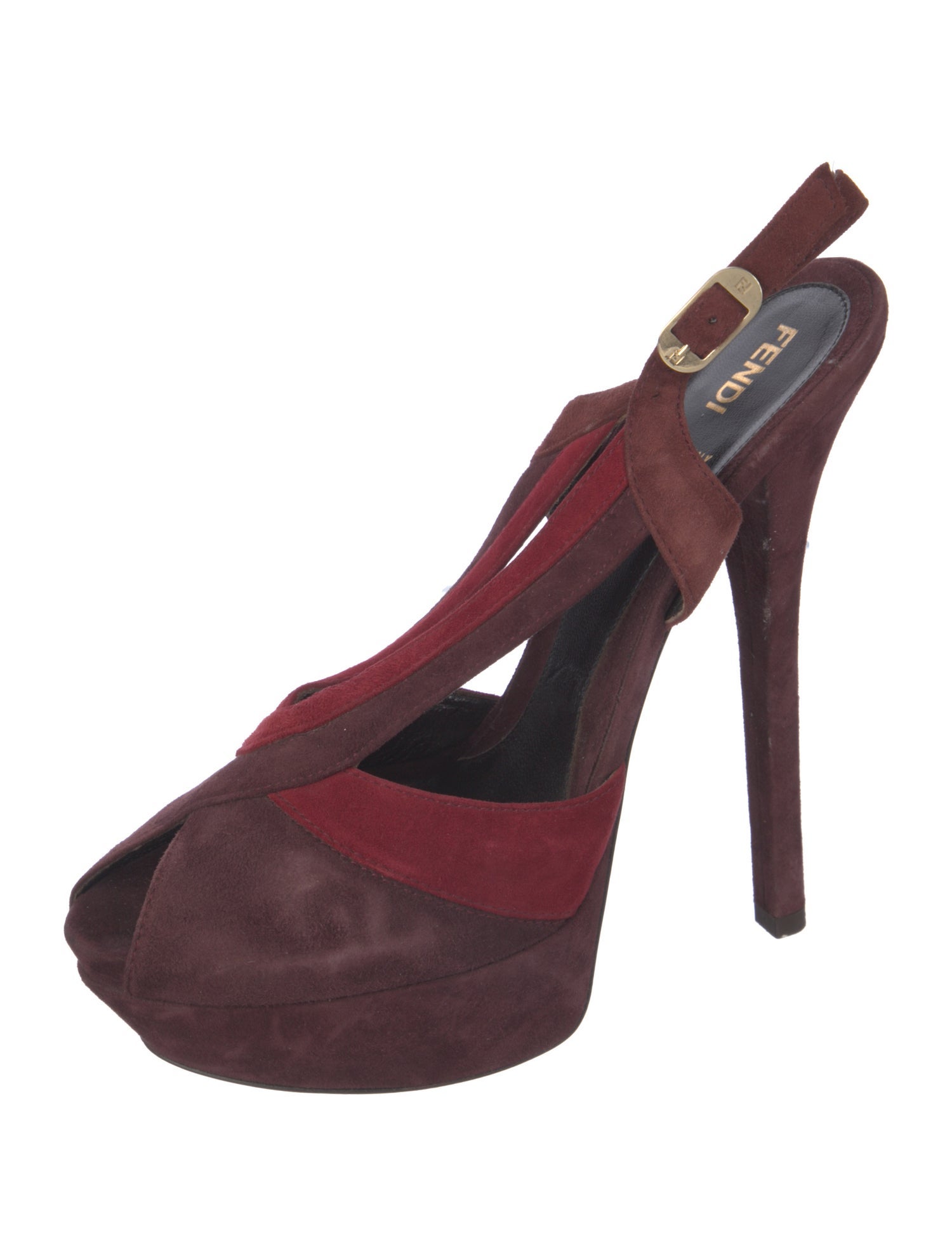 Fendi Suede Colorblock Pattern Slingback Pumps