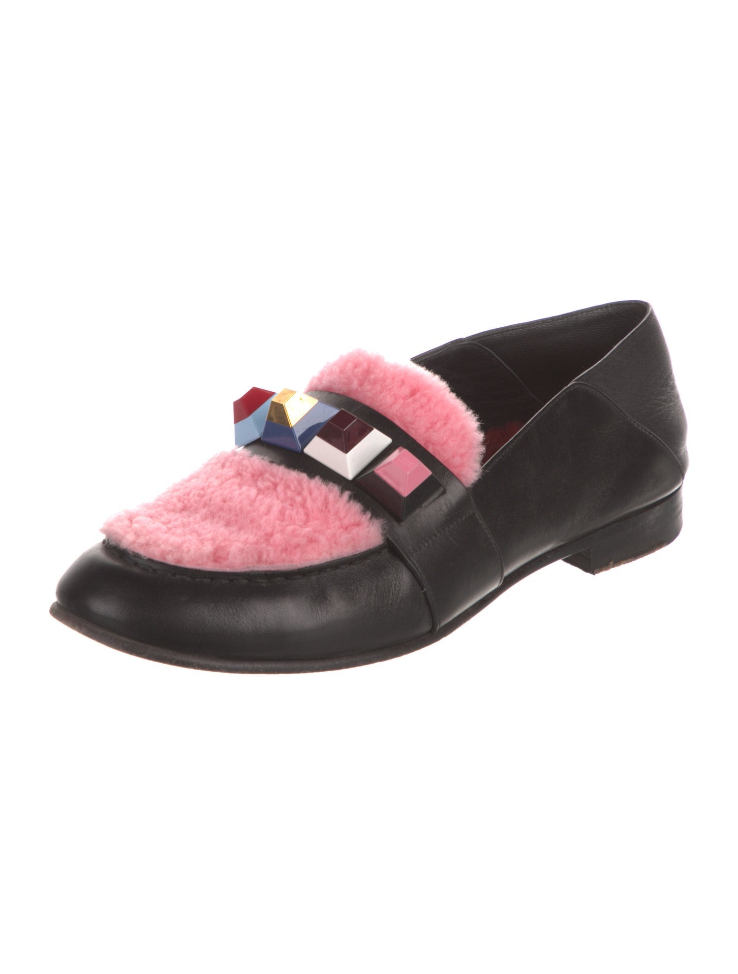 Fendi Leather Colorblock Pattern Loafers