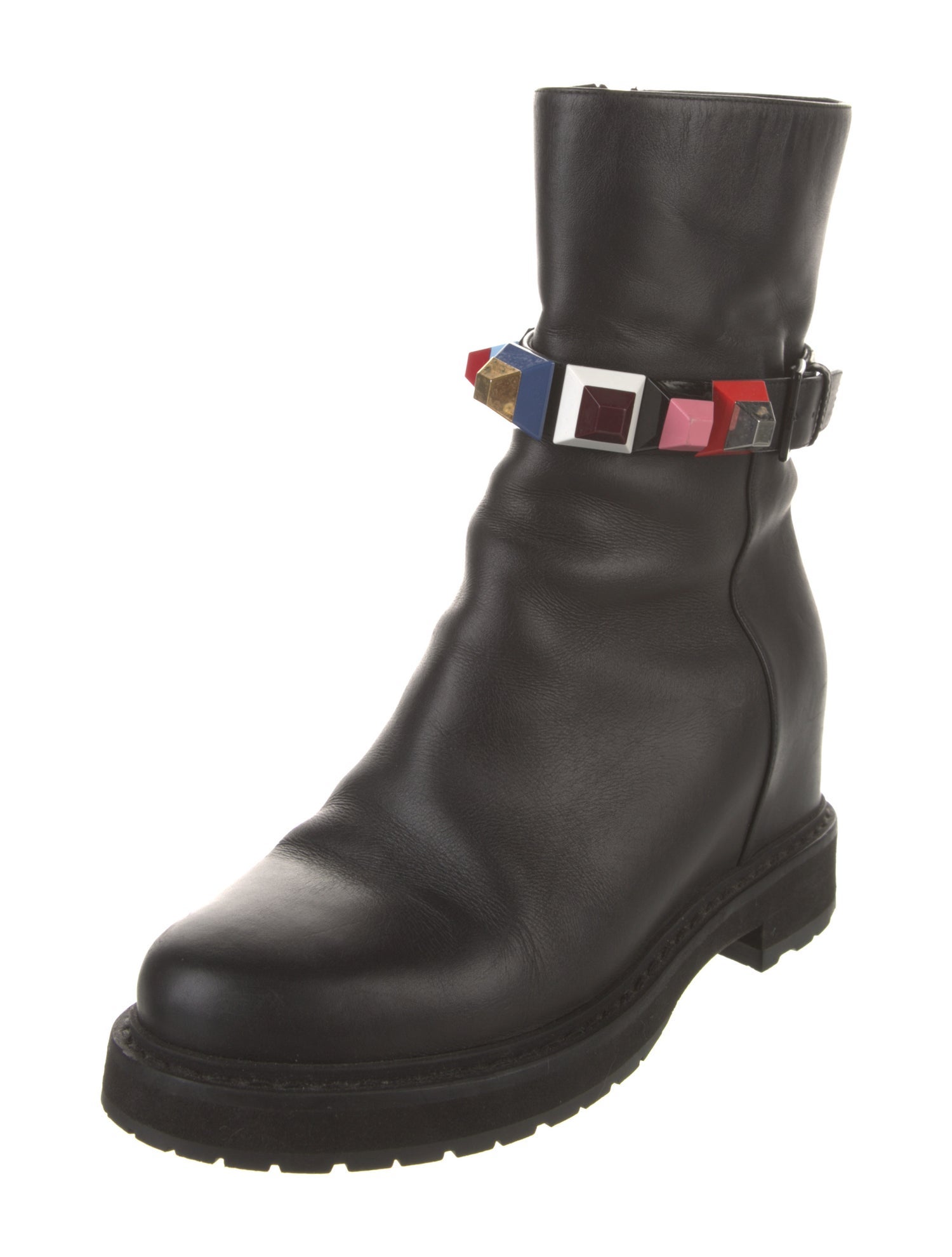 Fendi Leather Studded Accents Moto Boots