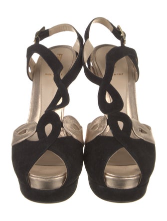 Fendi Suede Colorblock Pattern T-Strap Pumps