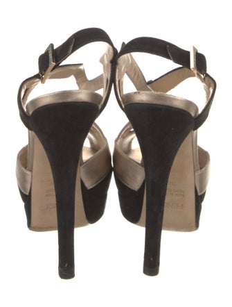 Fendi Suede Colorblock Pattern T-Strap Pumps