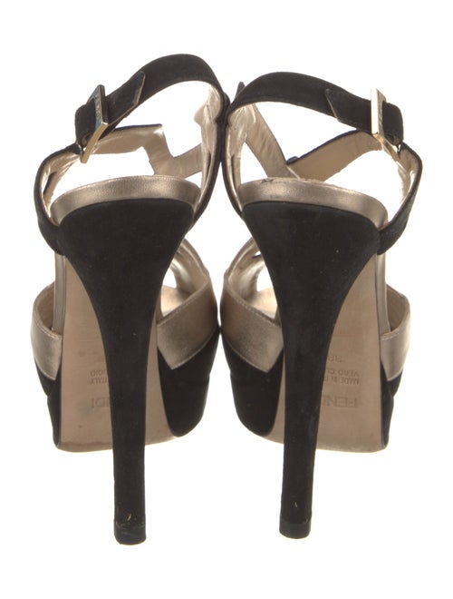 Fendi Suede Colorblock Pattern T-Strap Pumps