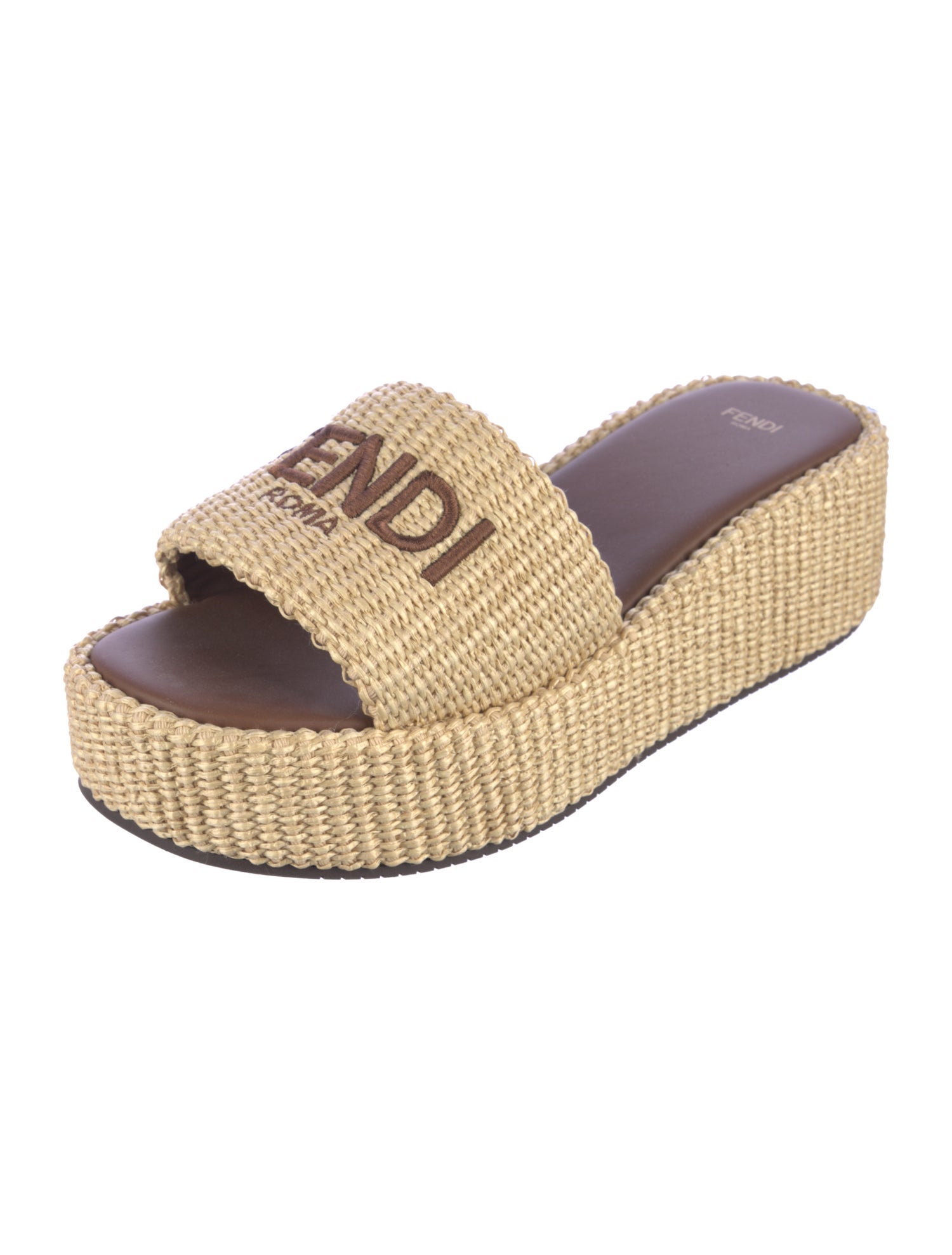 Fendi Raffia Graphic Print Slides
