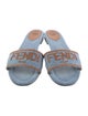 Fendi Denim Leather Trim Embellishment Slides