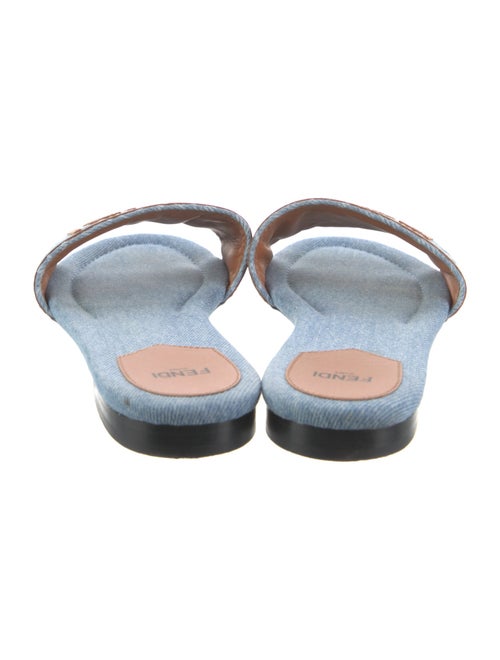 Fendi Denim Leather Trim Embellishment Slides