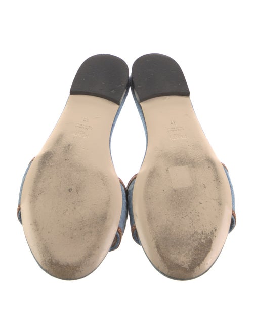 Fendi Denim Leather Trim Embellishment Slides