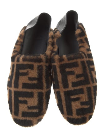 Fendi Zucca FF Logo Shearling Flats