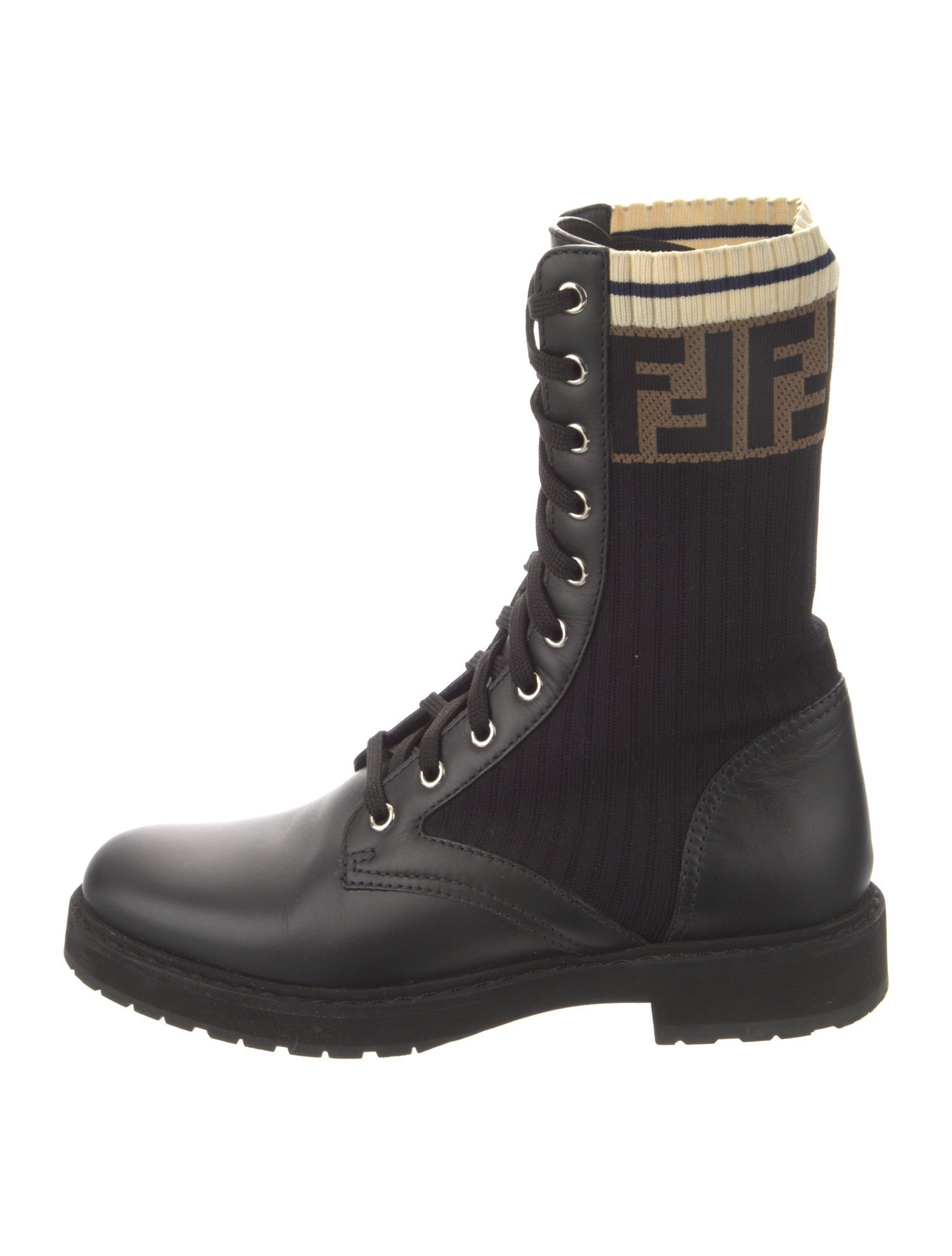 Fendi Zucca FF Logo Leather Combat Boots