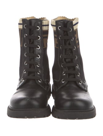 Fendi Zucca FF Logo Leather Combat Boots