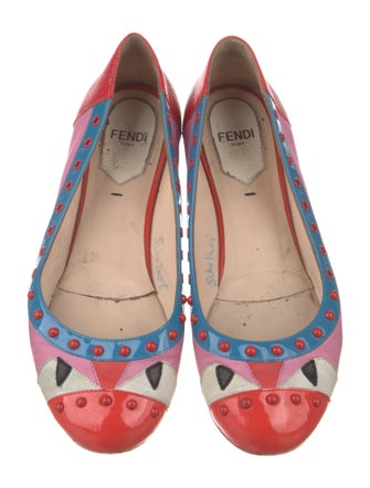 Fendi Monsters Motif Leather Ballet Flats