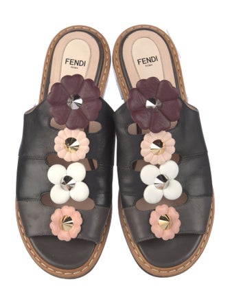 Fendi Leather Cutout Accent Slides