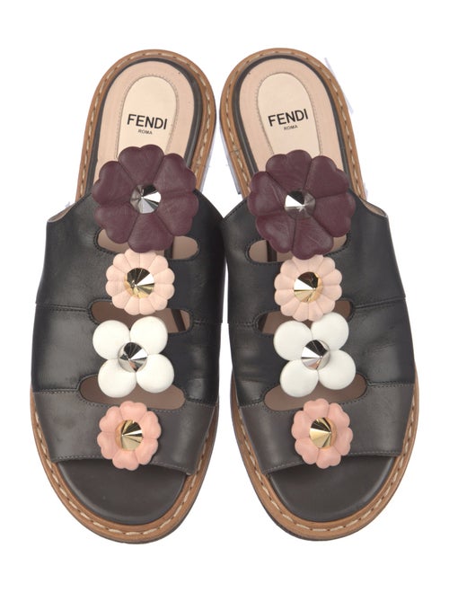 Fendi Leather Cutout Accent Slides