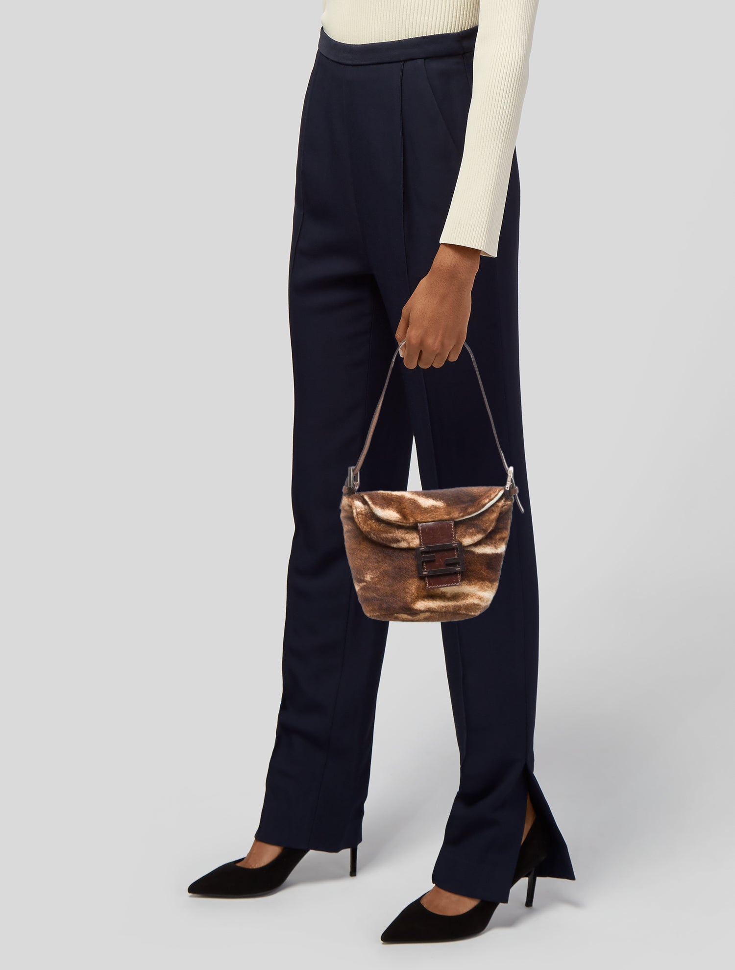 Fendi Fur Baguette - Brown Shoulder Bags, Handbags - FEN398636