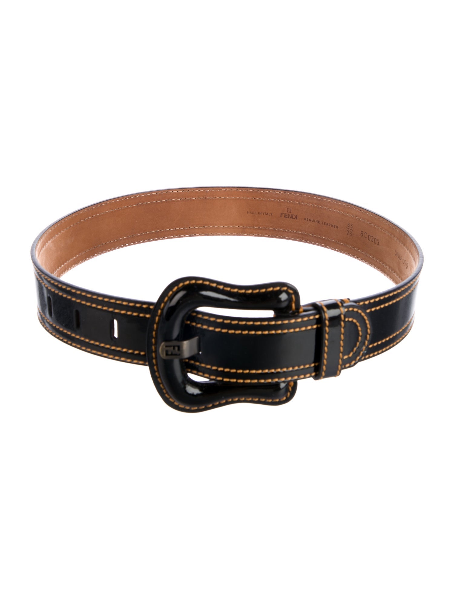 Fendi Zucchino FF Logo Patent Leather Waist Belt