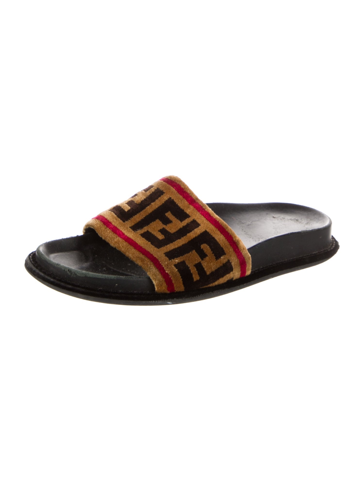 Fendi Zucca FF Logo Velvet Slides