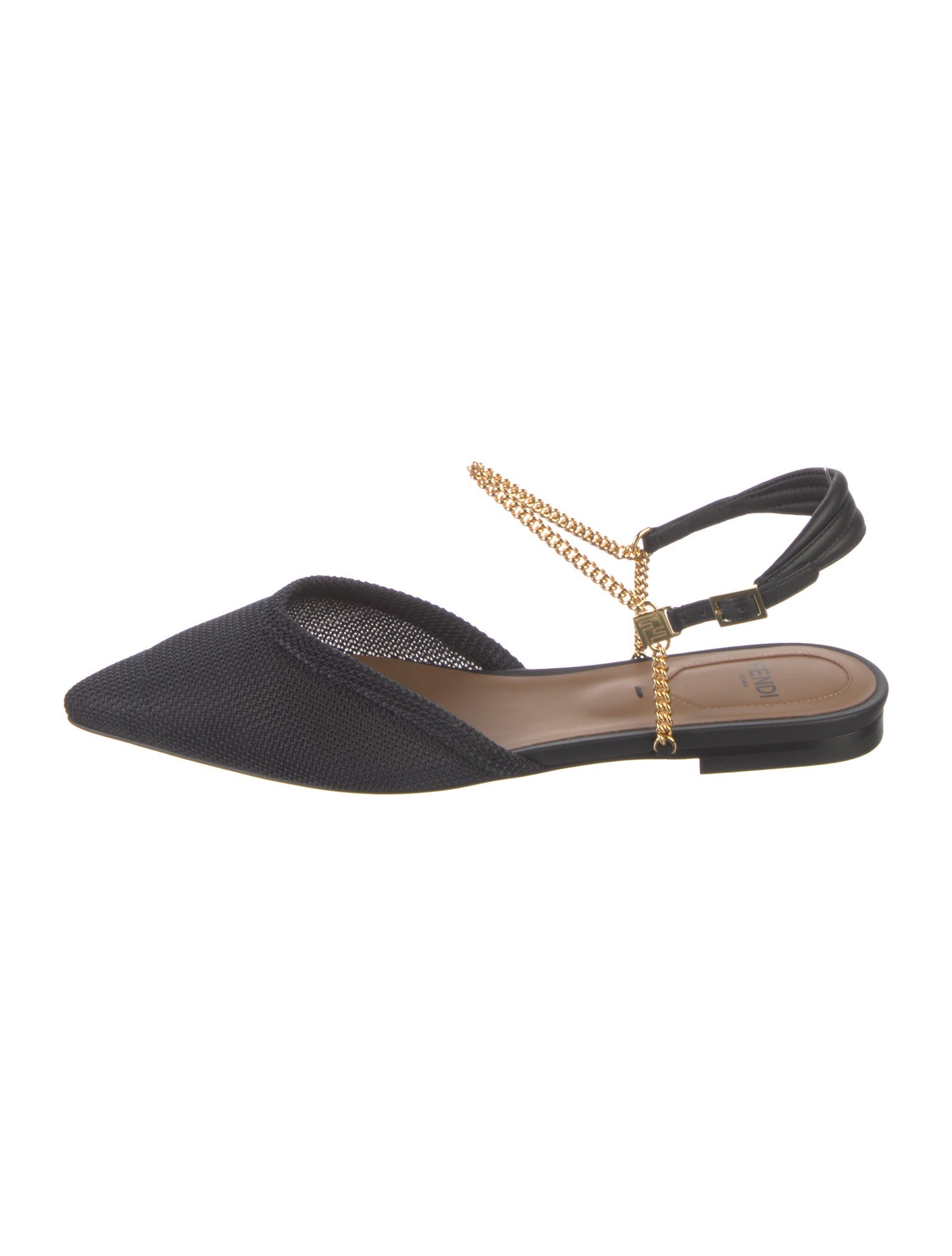 Fendi Chain-Link Accents Slingback Flats w/ Tags