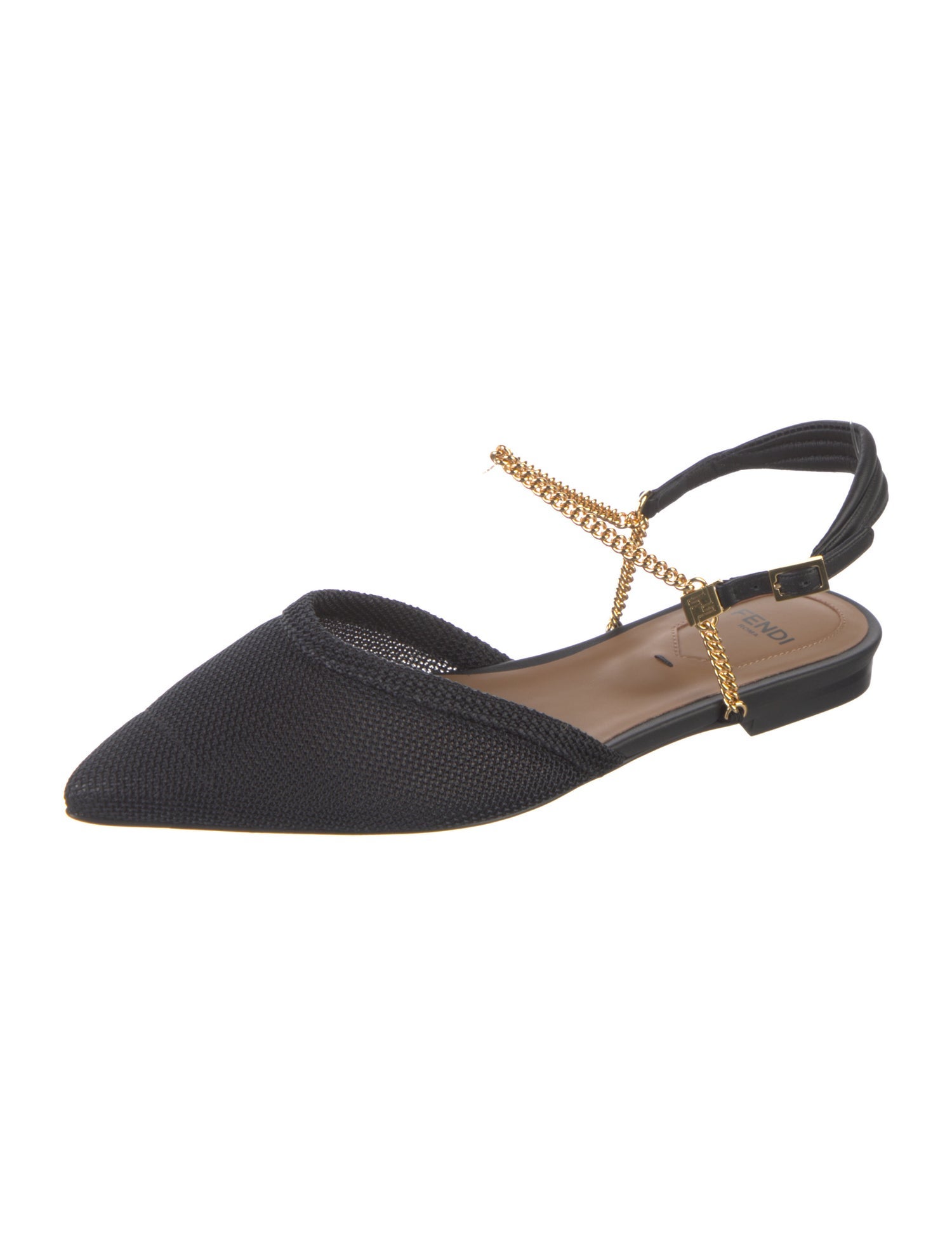 Fendi Chain-Link Accents Slingback Flats w/ Tags