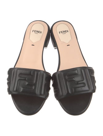 Fendi Zucca FF Logo Leather Slides