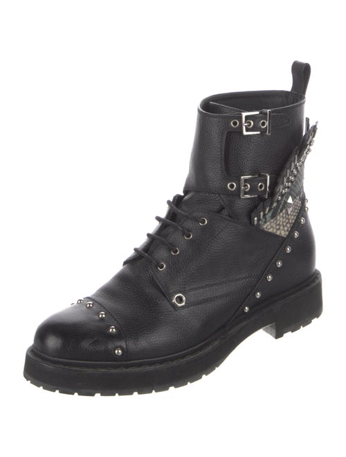 Fendi Leather Printed Combat Boots