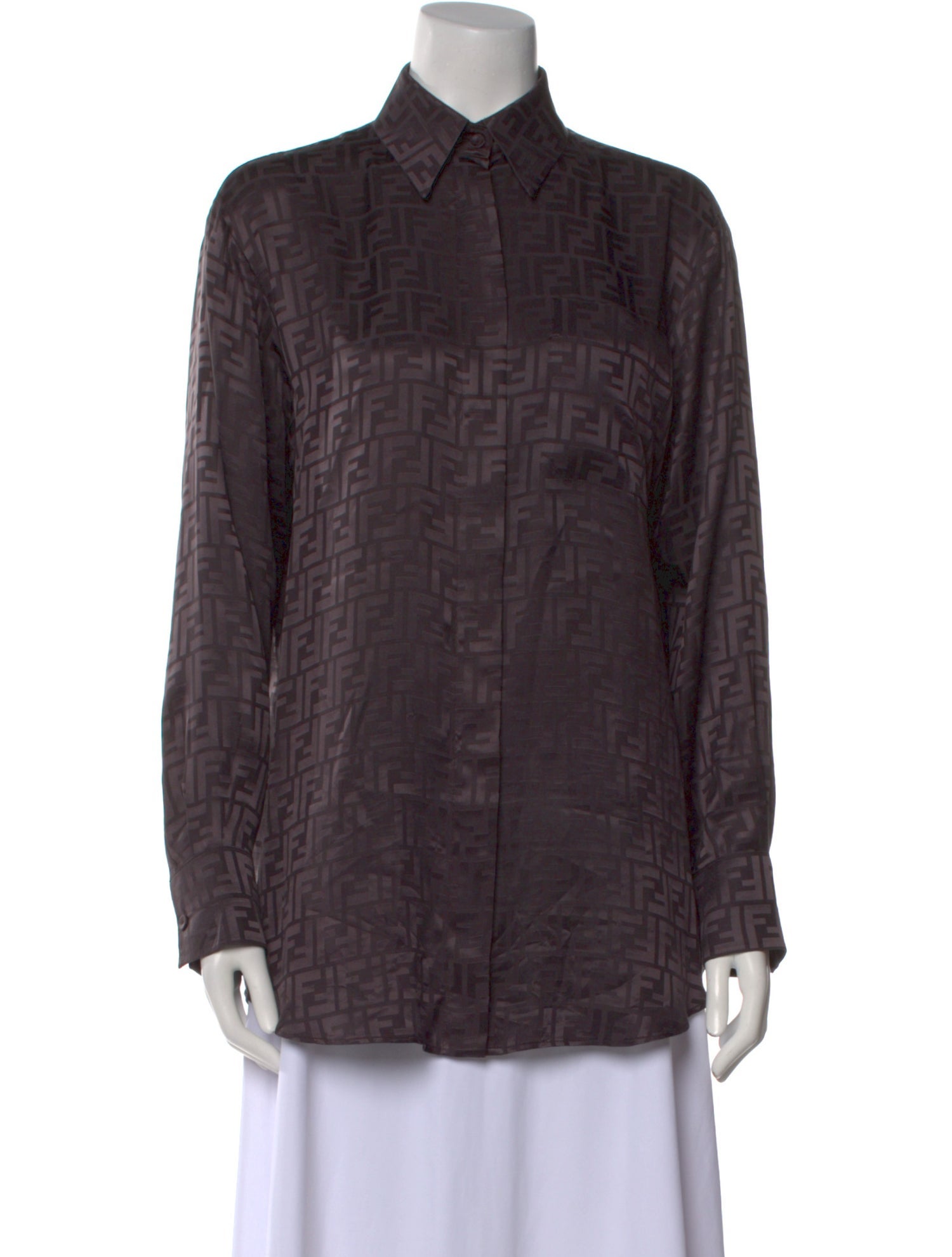 Fendi Silk Long Sleeve Button-Up Top