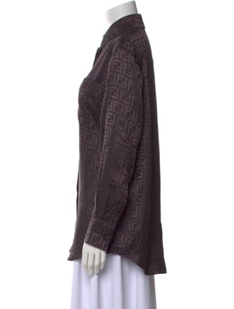 Fendi Silk Long Sleeve Button-Up Top