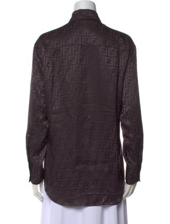 Fendi Silk Long Sleeve Button-Up Top