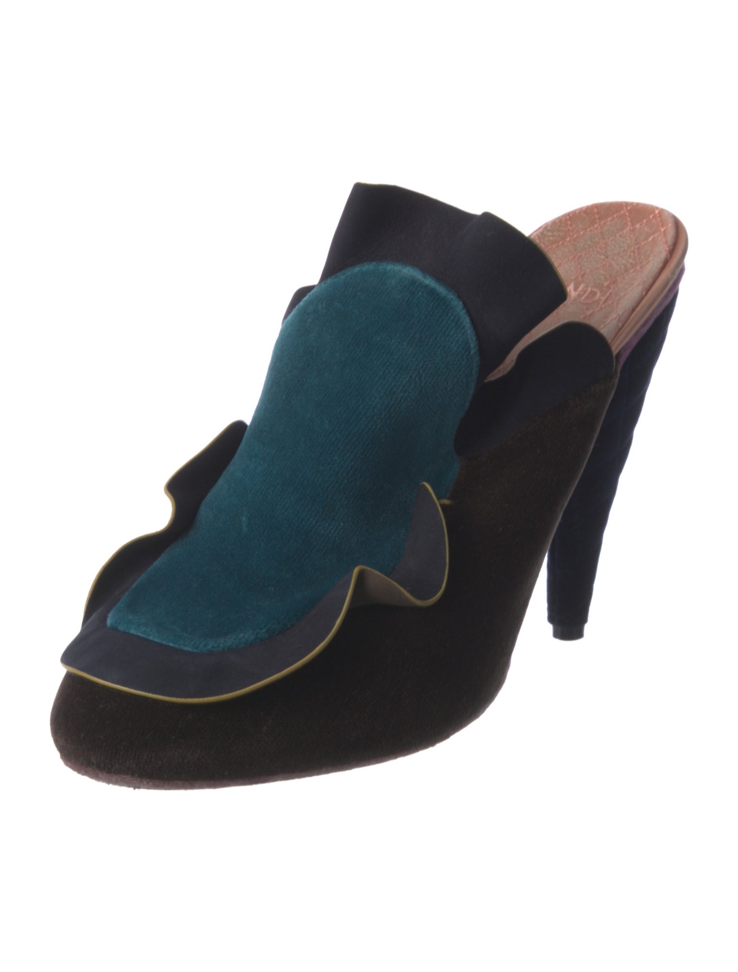 Fendi Velvet Colorblock Pattern Mules