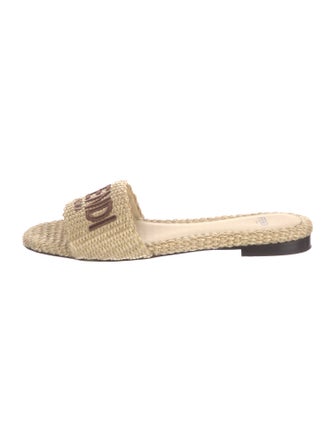 Fendi Raffia Graphic Print Slides
